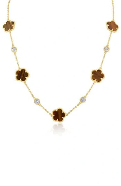 Cz By Kenneth Jay Lane Clover Stone & Cz Station Chain Necklace In Gold