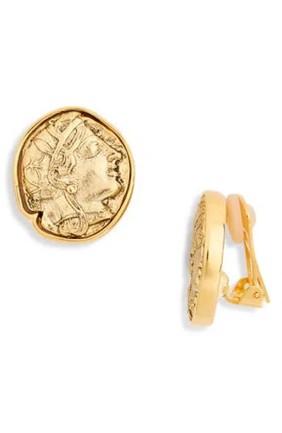 Cz By Kenneth Jay Lane Coin Clip-on Stud Earrings In Gold