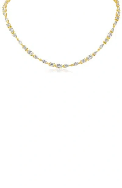Cz By Kenneth Jay Lane Connected Cz Chain Necklace In Clear/gold