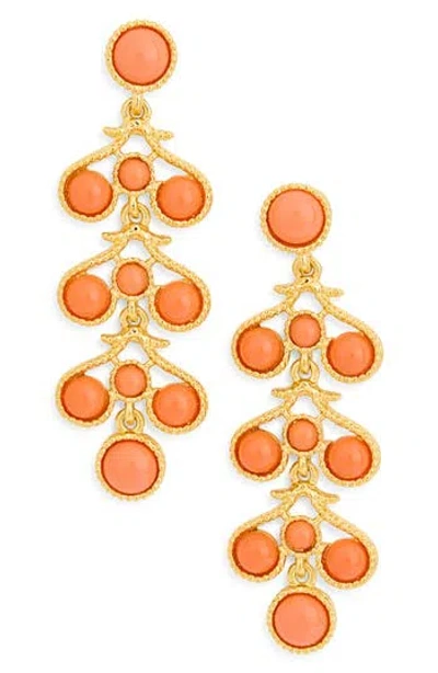Cz By Kenneth Jay Lane Coral Drop Earrings In Gold