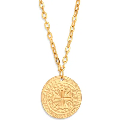 Cz By Kenneth Jay Lane Cross Coin Pendant Necklace In Gold
