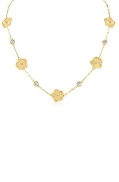 Cz By Kenneth Jay Lane Crystal & Clover Station Necklace In Metallic