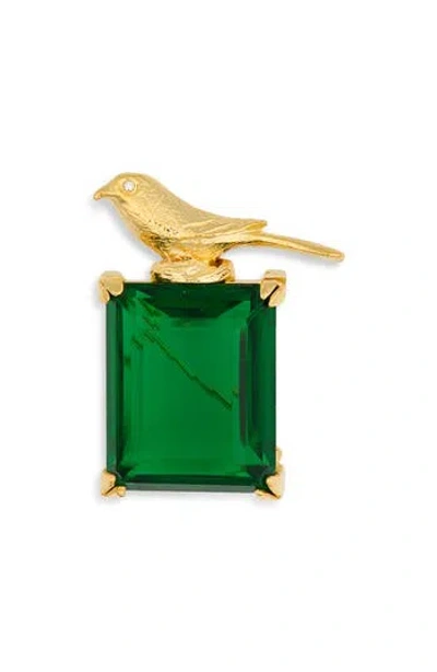 Cz By Kenneth Jay Lane Crystal Bird Brooch In Gold