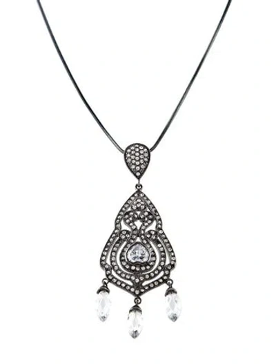 Pre-owned Cz By Kenneth Jay Lane Crystal Embellished Pendant Necklace, 18" In Transparent