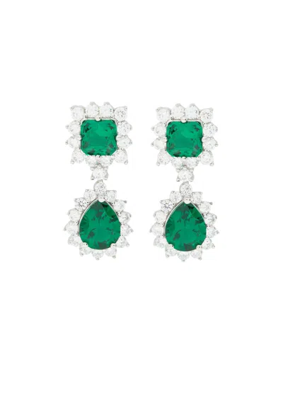 Cz By Kenneth Jay Lane Crystal-embellished Rhodium-plated Drop Earrings In Green