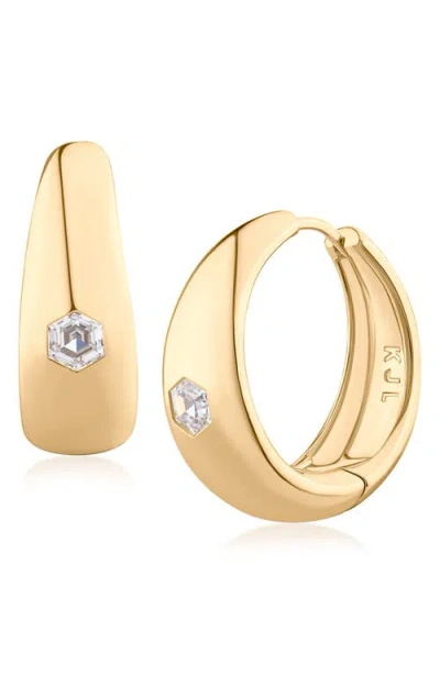 Cz By Kenneth Jay Lane Cubic Zirconia Accent Sculpted Hoop Earrings In Gold