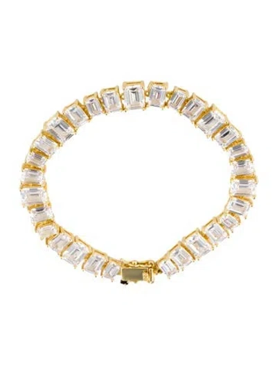 Pre-owned Cz By Kenneth Jay Lane Cubic Zirconia Alternating Emerald Link Bracelet, 7.75" In Multi