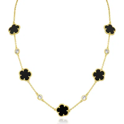 Cz By Kenneth Jay Lane Cubic Zirconia & Black Clover Station Necklace In Black/gold