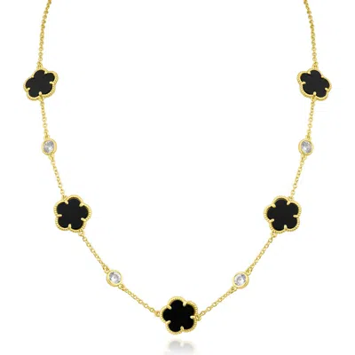 Cz By Kenneth Jay Lane Cubic Zirconia & Black Clover Station Necklace In Gold