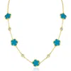 Cz By Kenneth Jay Lane Cubic Zirconia & Clover Station Necklace In Turquoise/gold