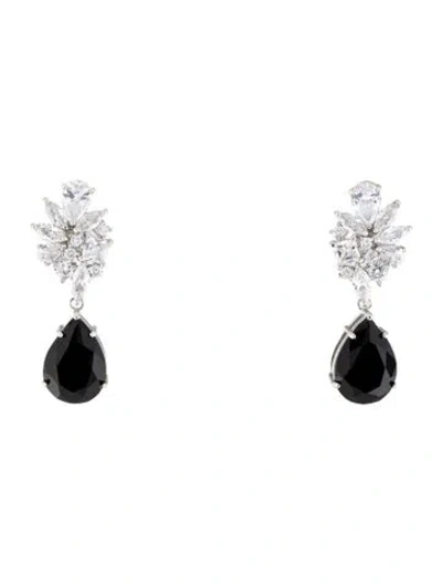 Pre-owned Cz By Kenneth Jay Lane Cubic Zirconia & Crystal Drop Earrings In Black