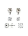 Cz By Kenneth Jay Lane Cubic Zirconia & Cultured Freshwater Pearl Stud Earring Set In Silver