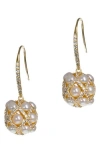 Cz By Kenneth Jay Lane Cubic Zirconia & Freshwater Pearl Orb Drop Earrings In Gold