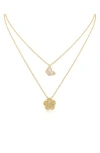 Cz By Kenneth Jay Lane Cubic Zirconia & Mother-of-pearl Butterfly Clover Pendant Layered Necklace