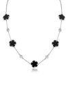 Cz By Kenneth Jay Lane Cubic Zirconia & Onyx Clover Station Necklace In Multi