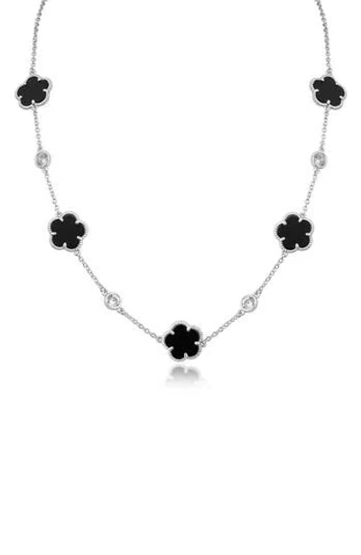 Cz By Kenneth Jay Lane Cubic Zirconia & Onyx Clover Station Necklace In Multi