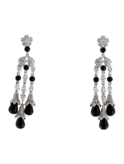 Pre-owned Cz By Kenneth Jay Lane Cubic Zirconia & Resin Chandelier Earrings In Black