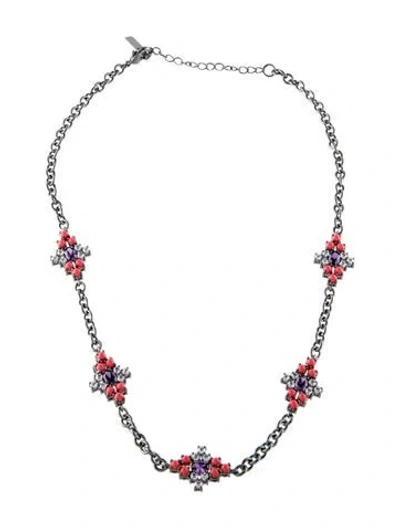 Pre-owned Cz By Kenneth Jay Lane Cubic Zirconia & Resin Station Necklace, 15"