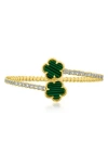 Cz By Kenneth Jay Lane Cubic Zirconia & Semiprecious Stone Bypass Bracelet In Green/clear Gold