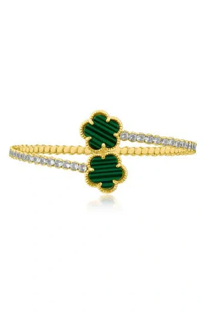 Cz By Kenneth Jay Lane Cubic Zirconia & Semiprecious Stone Bypass Bracelet In Green/clear Gold
