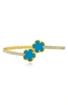 Cz By Kenneth Jay Lane Cubic Zirconia & Semiprecious Stone Bypass Bracelet In Turquoise/clear Gold