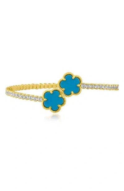 Cz By Kenneth Jay Lane Cubic Zirconia & Semiprecious Stone Bypass Bracelet In Turquoise/clear Gold