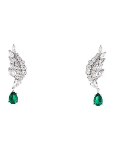 Pre-owned Cz By Kenneth Jay Lane Cubic Zirconia Angel Wing Design Drop Earrings