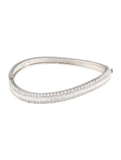 Pre-owned Cz By Kenneth Jay Lane Cubic Zirconia Baguette Framed Wave Hinged Bangle Bracelet, 7" In Multi