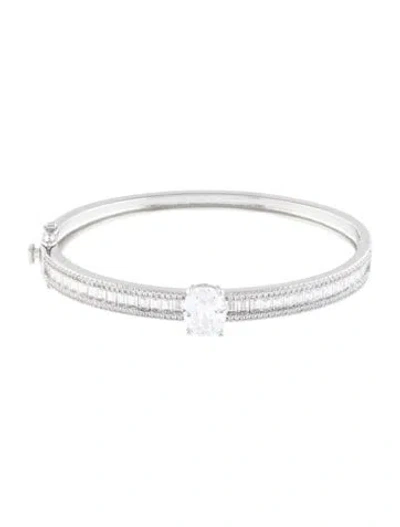 Pre-owned Cz By Kenneth Jay Lane Cubic Zirconia Bangle Bracelet, 6.5" In Transparent