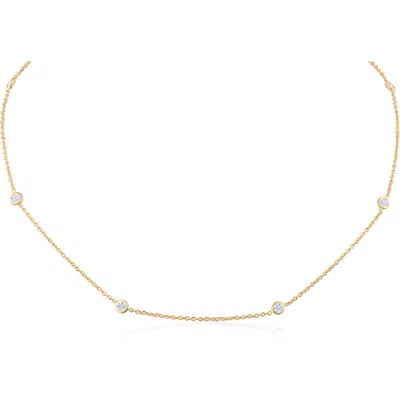 Cz By Kenneth Jay Lane Cubic Zirconia Bezel Station Necklace In Gold