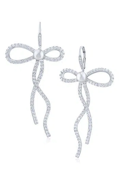 Cz By Kenneth Jay Lane Cubic Zirconia Bow Drop Earrings In Silver