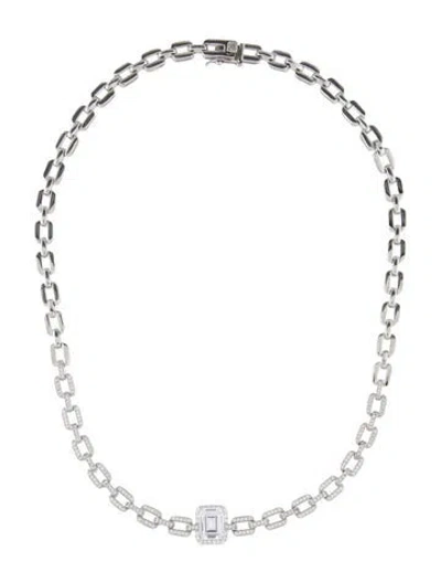 Pre-owned Cz By Kenneth Jay Lane Cubic Zirconia Chain Collar Necklace, 16" In Multi