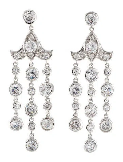 Pre-owned Cz By Kenneth Jay Lane Cubic Zirconia Chandelier Earrings In Transparent