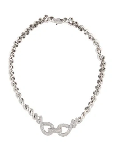 Pre-owned Cz By Kenneth Jay Lane Cubic Zirconia Choker Necklace, 15" In Transparent