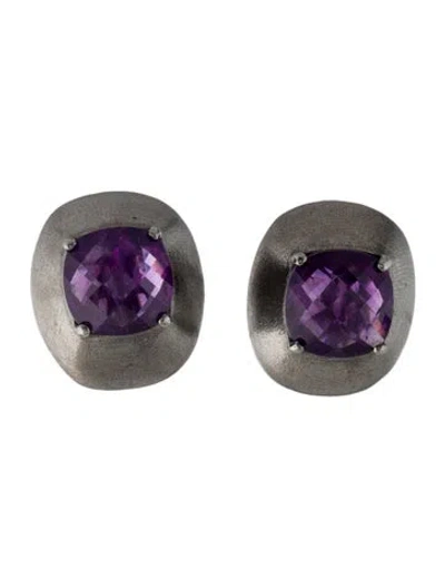 Pre-owned Cz By Kenneth Jay Lane Cubic Zirconia Clip-on Earrings In Purple