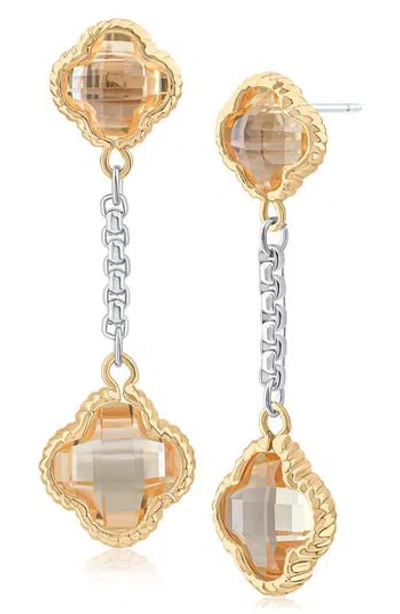 Cz By Kenneth Jay Lane Cubic Zirconia Clover Drop Earrings In Gold