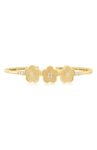 Cz By Kenneth Jay Lane Cubic Zirconia Clover Flex Cuff Bracelet In Gold