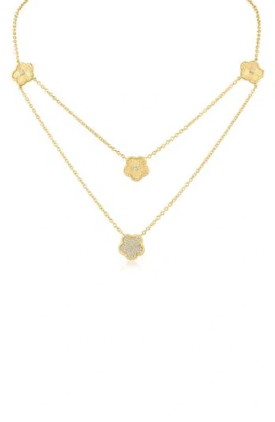 Cz By Kenneth Jay Lane Cubic Zirconia Clover Station Layered Necklace In Gold