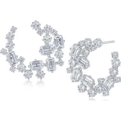Cz By Kenneth Jay Lane Cubic Zirconia Cluster Stud Earrings In Silver