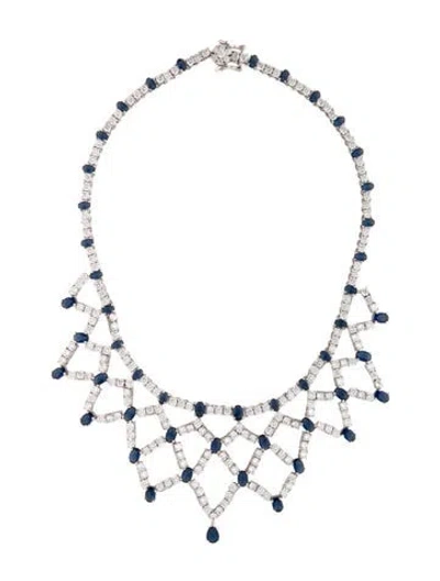 Pre-owned Cz By Kenneth Jay Lane Cubic Zirconia Collar Necklace, 15" In Blue