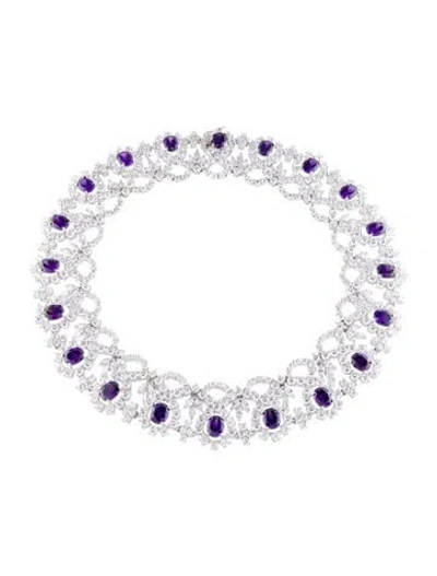Pre-owned Cz By Kenneth Jay Lane Cubic Zirconia Collar Necklace, 18" In Purple