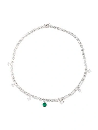 Pre-owned Cz By Kenneth Jay Lane Cubic Zirconia Collar Station Necklace, 15.75" In Clear/green