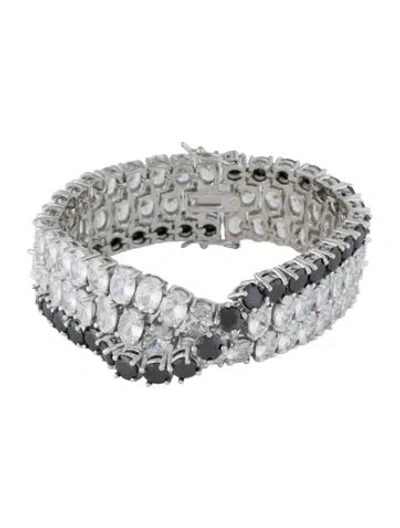 Pre-owned Cz By Kenneth Jay Lane Cubic Zirconia Crossover Link Bracelet, 6.5" In Multi
