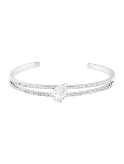 Pre-owned Cz By Kenneth Jay Lane Cubic Zirconia Cuff Bracelet, 6.75" In Transparent
