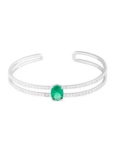 Pre-owned Cz By Kenneth Jay Lane Cubic Zirconia Cuff Bracelet, 7" In Green