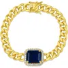 Cz By Kenneth Jay Lane Cubic Zirconia Curb Chain Bracelet In Blue/gold