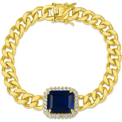 Cz By Kenneth Jay Lane Cubic Zirconia Curb Chain Bracelet In Blue/gold