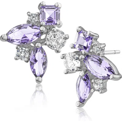Cz By Kenneth Jay Lane Cubic Zirconia Curved Cluster Stud Earrings