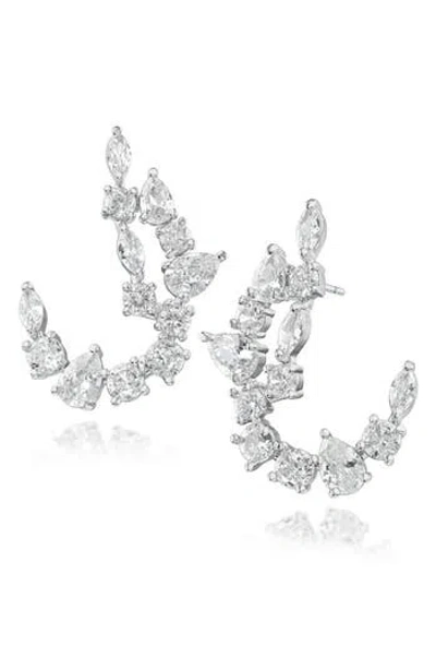Cz By Kenneth Jay Lane Cubic Zirconia Curved Drop Earrings In Silver