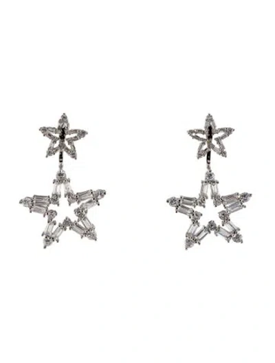 Pre-owned Cz By Kenneth Jay Lane Cubic Zirconia Double Star Drop Earrings In Multi